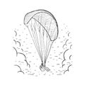 Vector Paraglider. Sketch illustration with hand drawn skydiver flying with a paraglider.